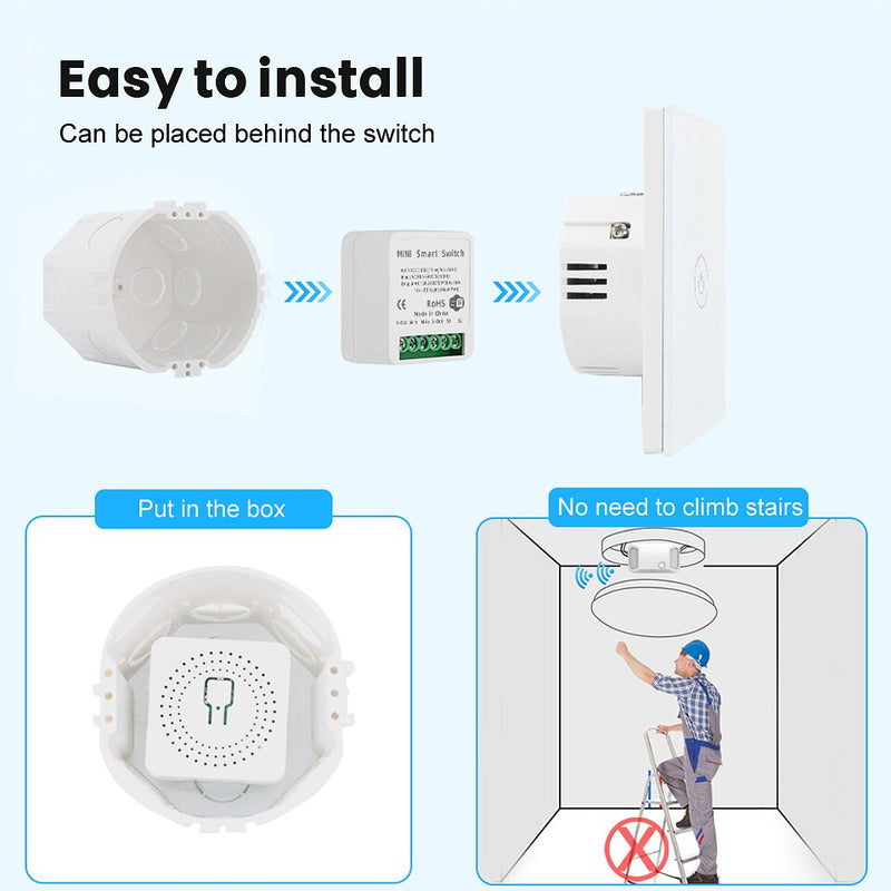 AVATTO Tuya Mini 16A WiFi Switch Module with Smart Life App 2 Way Control, Smart Home Interruptor Work for Alexa, google home