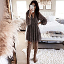 Lantern Sleeve Dot Print Ruffles Women Dress 2025 Casual V-neck Long Sleeve Button Mini Dress Ladies Elegant Party Dress Vestido