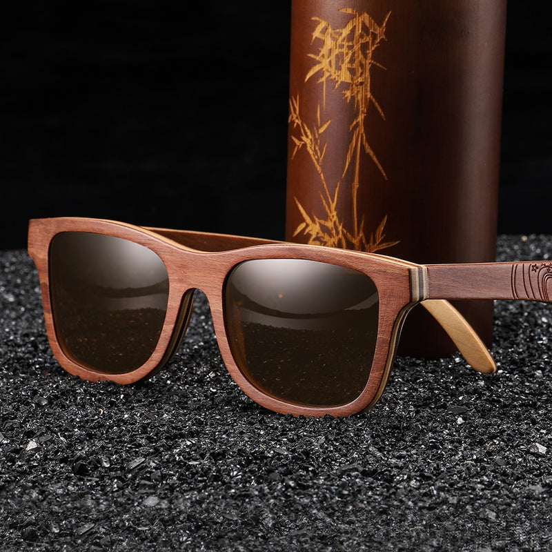 GM Retro Brown Skateboard Wood Sunglasses Men Bamboo Sunglass Women Brand Mirror UV400 Square Sun Glasses Male Shades Glasses