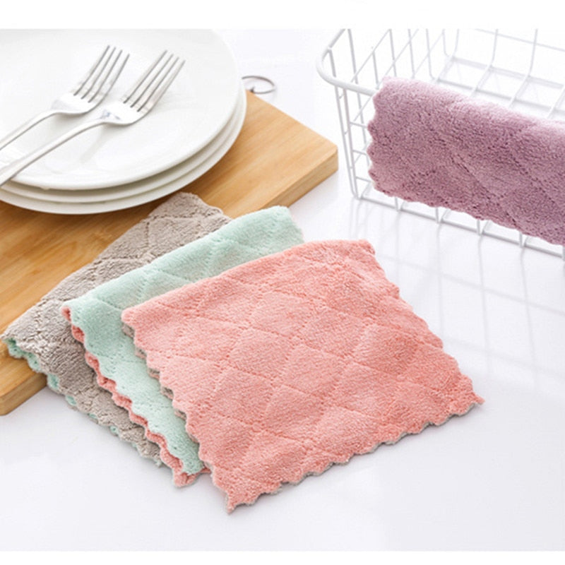 8pieces Household Super Absorbent Microfiber Towel Kitchen Dish Cloth Non-Stick Oil Washing  Rag  Tableware Cleaning Wiping Tool