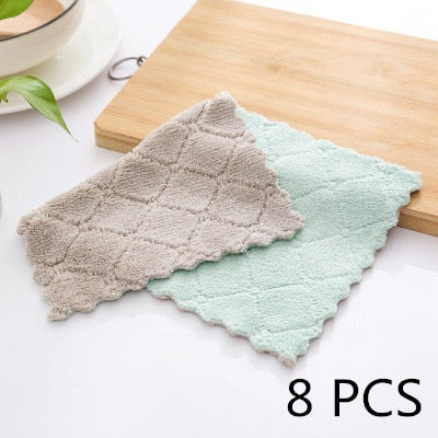 8pieces Household Super Absorbent Microfiber Towel Kitchen Dish Cloth Non-Stick Oil Washing  Rag  Tableware Cleaning Wiping Tool