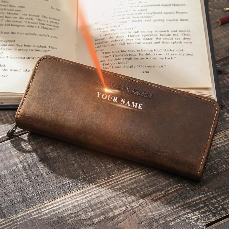 Genuine Cow Leather Zipper Pen Pouch Pencil Bag Pen Bag Retro Pencil Case School Stationery Bag For Fountain Pen Simple Style