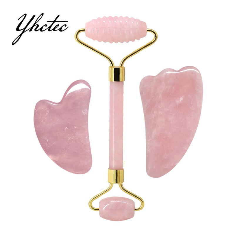 Rose Quartz Jade Massage Roller Guasha Board Natural Crystal Stone Gouache Scraper Face Massager Anti Wrinkle Beauty Tools Gift