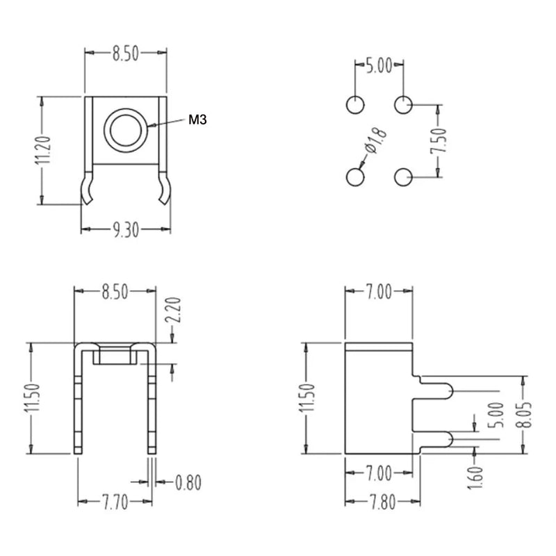 20PCS PCB-2 (M3) terminals PCB welding terminals PC circuit board connecting terminal Copper tin plating material PCB-2 M3