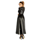 Wetlook Faux Leather Trench Long Dress for WomenPunk Dress Black Vinyl Long Dovetail Cloak Clubwear Plus Size
