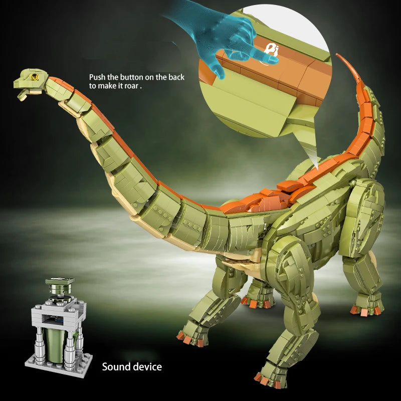 New MOC 2250PCS Jurassic Dino World  Brachiosaurus Building Kits Bolcks Bricks Voice Dinosaurs Park figures Toys kids gifts