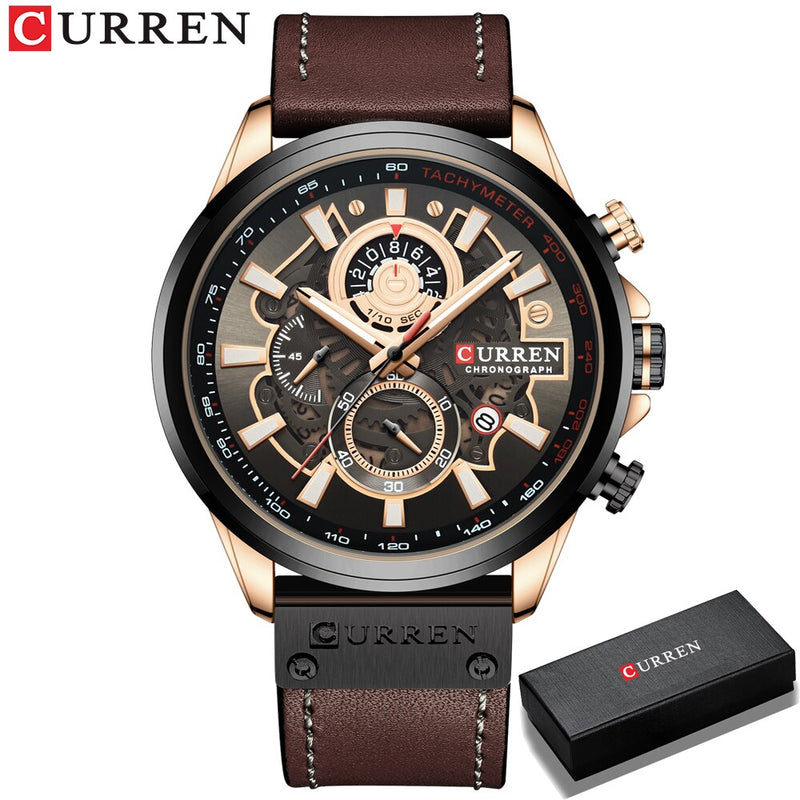 CURREN Watch for Men Top Brand Watches Leather Strap Wristwatch Fashion Chronograph Sport Quartz Clock Male Gift