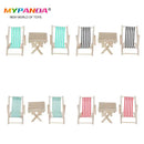 1:12 Mini Foldable Striped Wooded Beach Chair Recliner Sunbathing Chair Chaise Lounge Chair Dollhouse Furniture