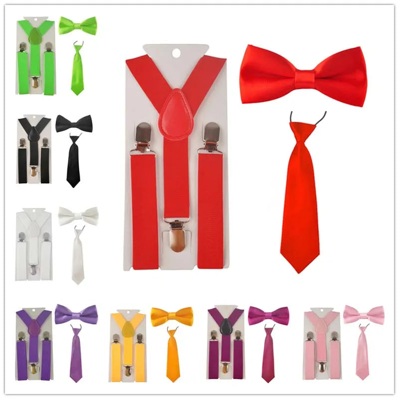 Party Adjustable 3pcs Suspenders Girls Y Back Children Ties Bow Tie Set Elastic Kids Necktie Braces Bowties Boys