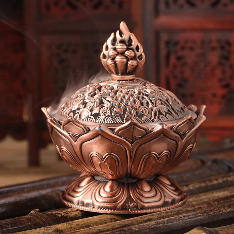 Lotus Flower Incense Burner Buddhism Buddha Holder Brass Mini Censer Incense Metal Craft Home Decoration