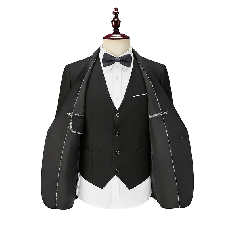 3 Piece Boyfriend Men Suits for Slim Fit Wedding Tuxedos Black Formal Groom Jacket Pants Vest Ready in Stock