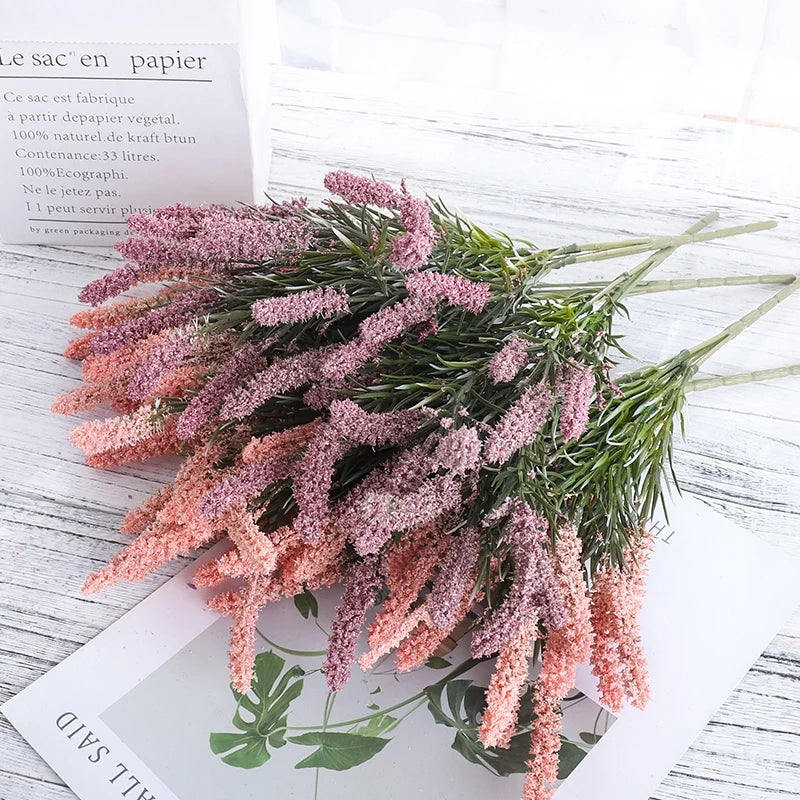 Artificial Beautiful Lavender Flowers Foam Wheat Crafts Fake Flower Wedding Home Artificial Plants Bouquet Christmas Decoration