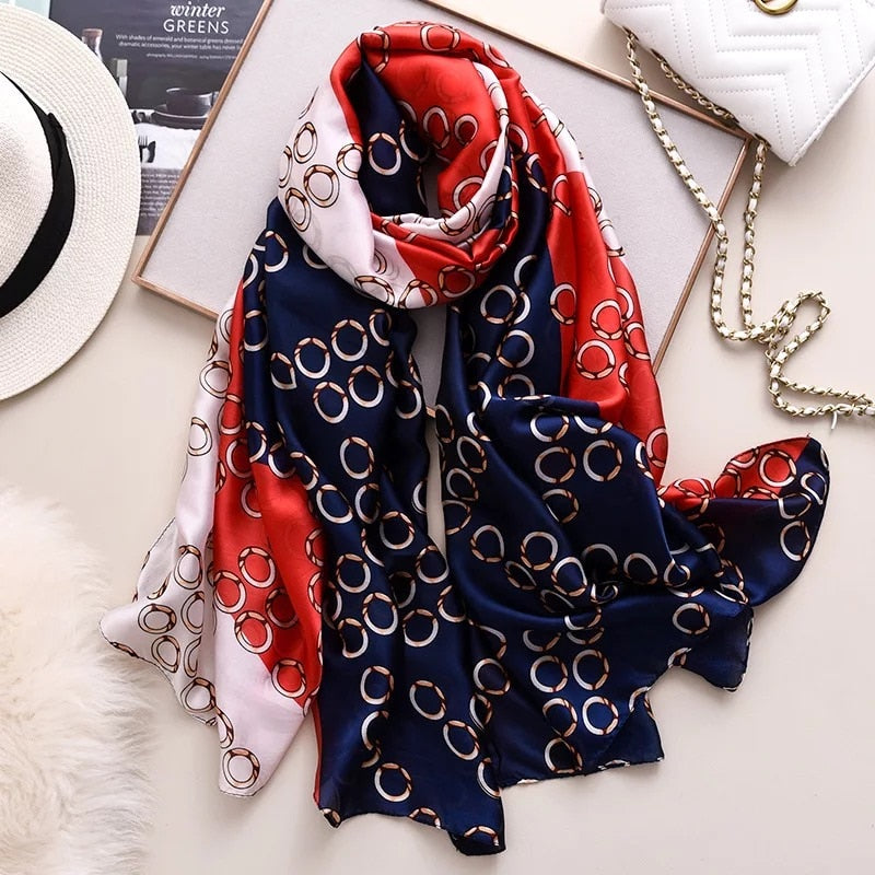 180*90cm Luxury Brand Spring Autumn New Silk Scarf Women Shawl Fashion Soft Poncho Chiffon Hijab Foulard Muffler Bandanna Pareo