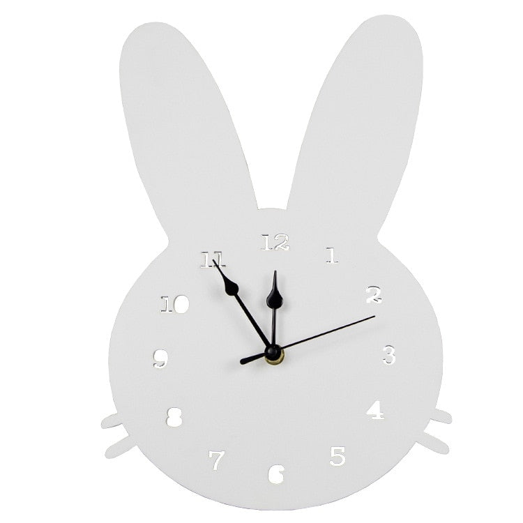 Kids Room Wood Bunny Clock For Baby Boy Girl Room Decoration Nordic Style White Pink Rabbit Wall Clocks Children Room Decor