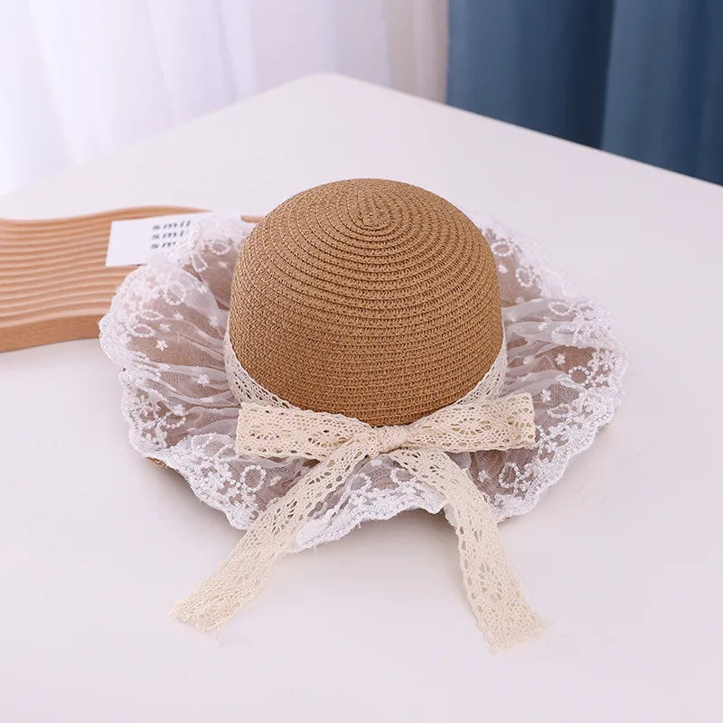 Baby Summer Accessories Holiday Baby Kids Boy Girl Hat Breathable Hat Beach Straw Sun Hat Hollow Out Lace Up Bandage Cap