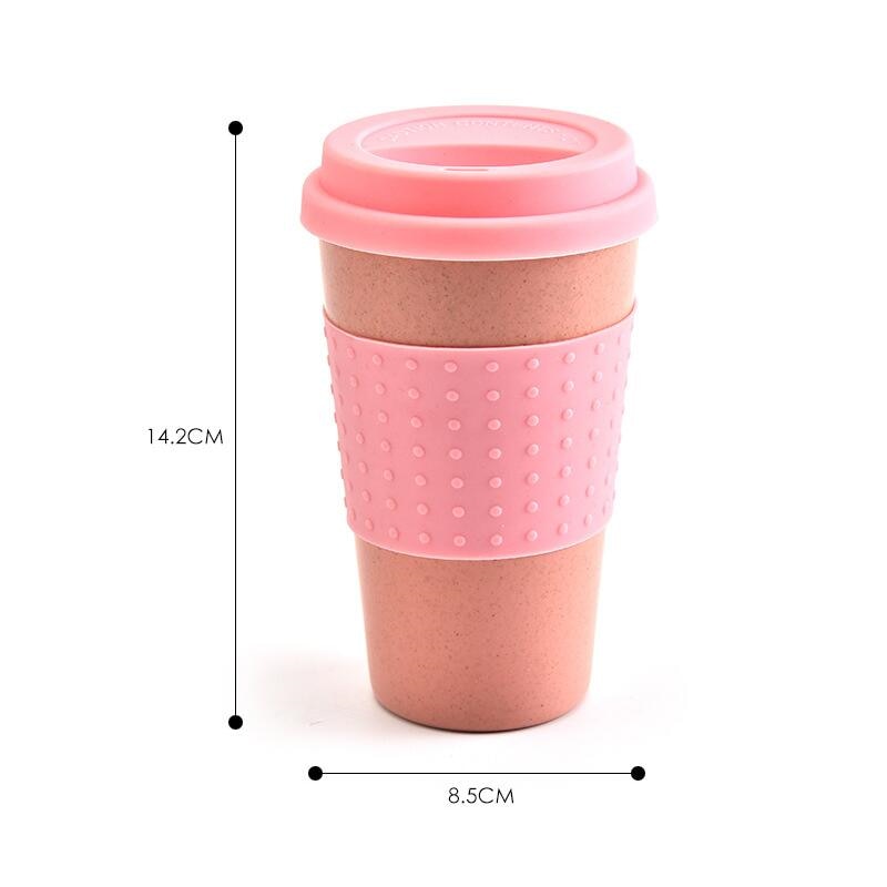 Eco-friendly Coffee Tea Cup Wheat Straw Travel Water Drink Mug with Silicone Lid Drinking Mugs