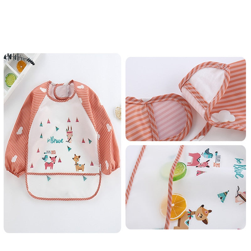 Baby Kids Toddler Long Sleeve Waterproof Eating Smock Feeding Bib Apron Pocket Baby Bandana Bibs Baby Self Feeding Bib