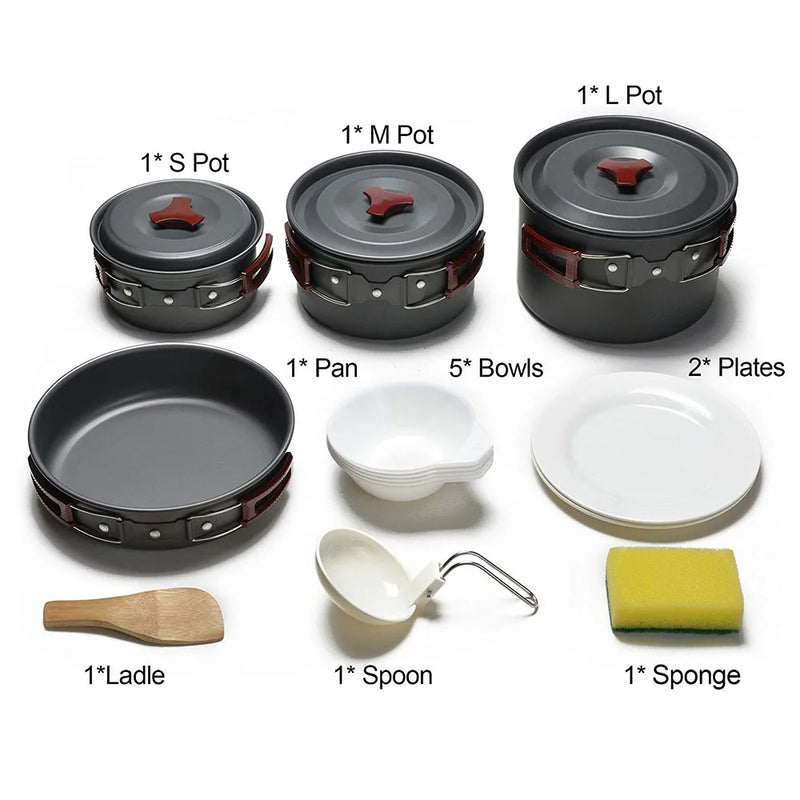 Outdoor Camping Cookware Kit Non Stick Camping Pans Lightweight Cooking Set Pans and Pots for Trekking Hiking Picnic