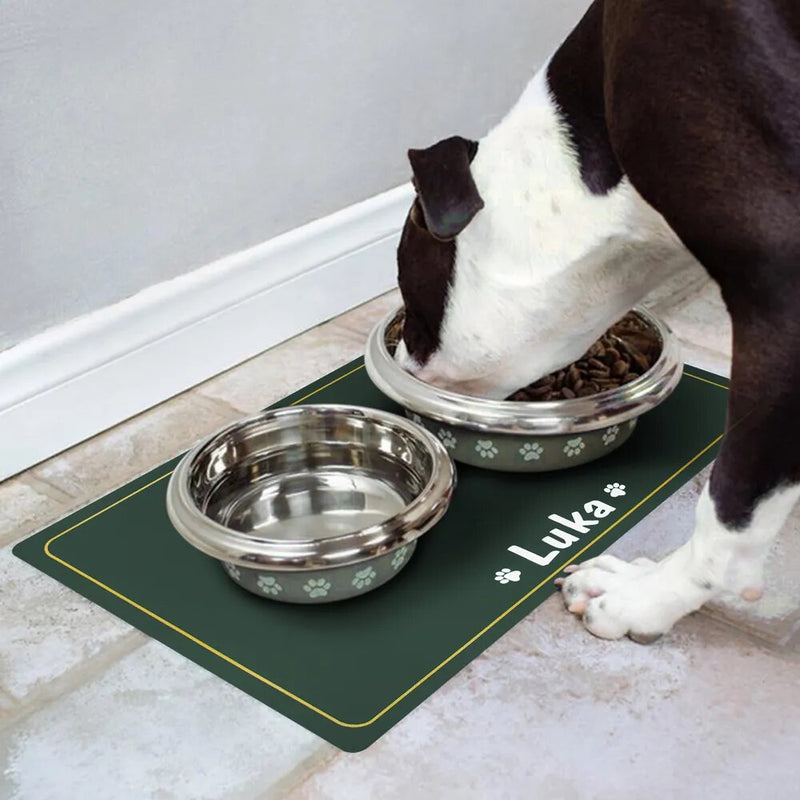 Personalized Pet Feeder Pad Waterproof PU Dog Bowl Mat Free Name Print Placemat Easy Clean For Dogs Cat Kids Drinking Bowls