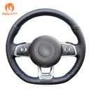 MEWANT Black Genuine Leather Hand Sew Steering Wheel Cover for Volkswagen VW Golf GTI 7 GTD GTE 7 R 7 Polo (R-Line) 2013-2021