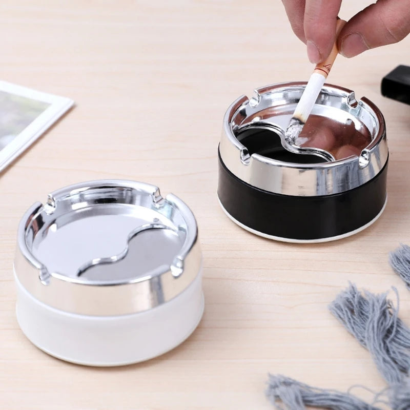 Stainless Steel Ashtray Round Windproof Ashtrays with Rotating Lid for Home Garden Outdoor Indoor Smoking Accessory