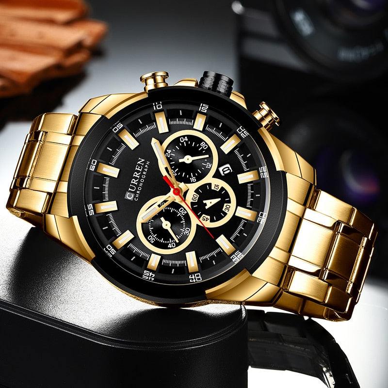 CURREN Men’s Watches Top Brand Big Sport Watch Luxury Men Military Steel Quartz Wrist Watches Chronograph Gold Design Male Clock