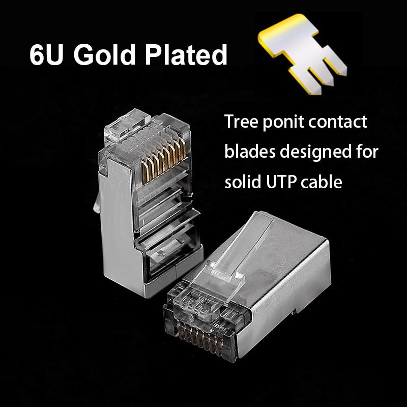 OULLX 6U RJ45 Connector Cat6 Cat6A Jack FTP Gold Plated Pass Through Ethernet Cables Network RJ-45 Plug Cat5 Cat5e STP Shielded