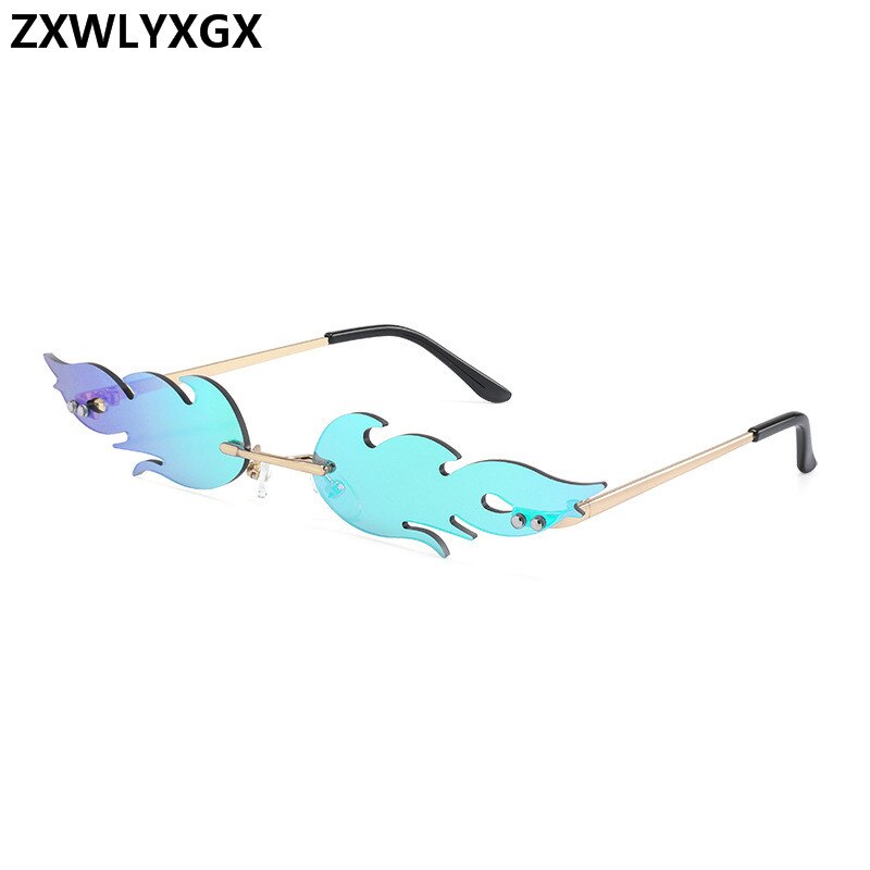 2022 New Fashion Fire Flame Sunglasses Women Men Brand Design Rimless Wave Eyewear Luxury Trending Narrow Sun glasses Streetwear