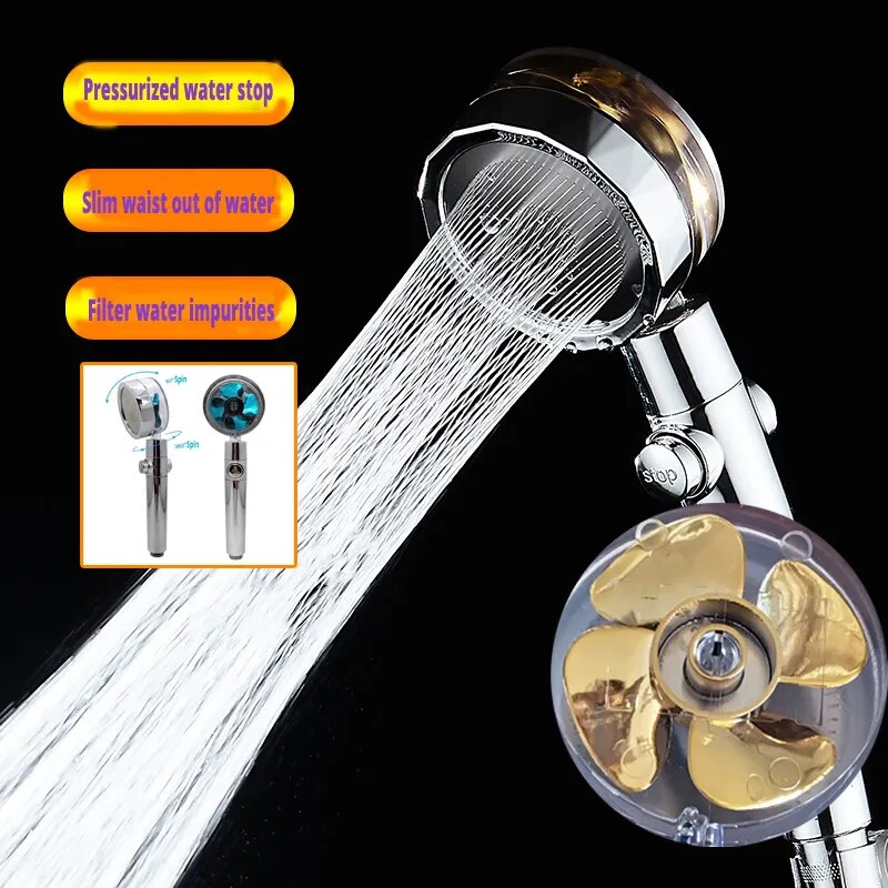360 Degrees Rotating Rainfall With Small Fan Hand-held Shower Head High Pressure Spray Nozzle Water Saving Bathroom Accessories