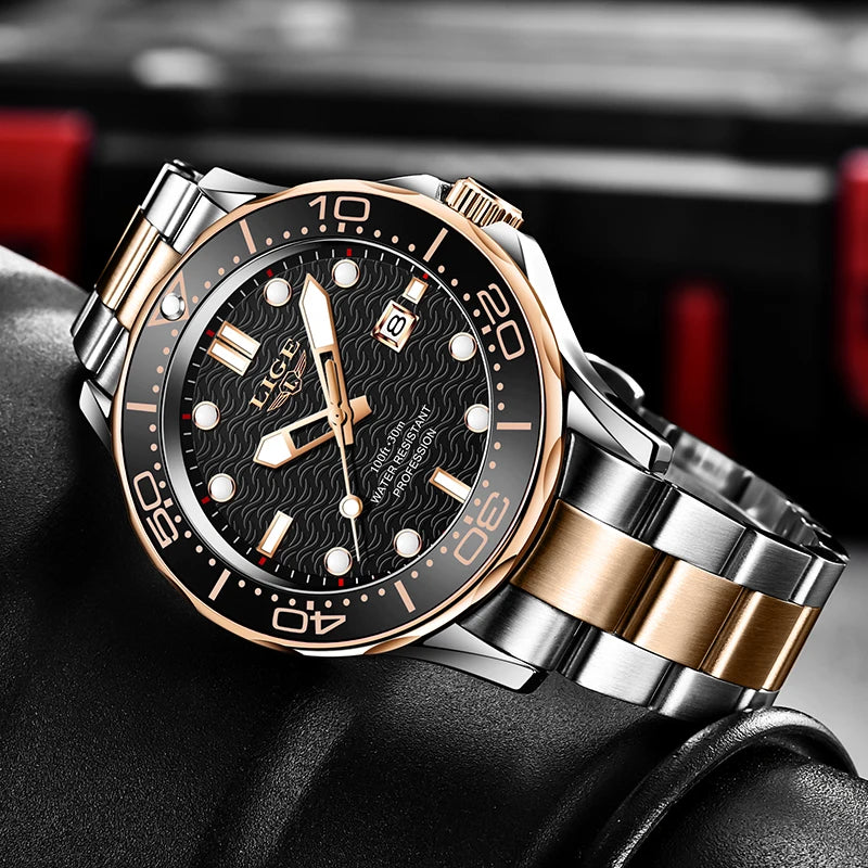 2023 Sport Wristwatch For Man LIGE Top Brand Stainless Steel Waterproof Clocks Men Watch Military Quartz WristWatch Montre Homme