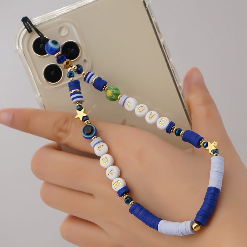 Easter Mobile Strap Phone Charm Beads Heishi Clay Beaded Phone Chain Evil Eye Telephone Jewelry For Women Anti-Lost Lanyard