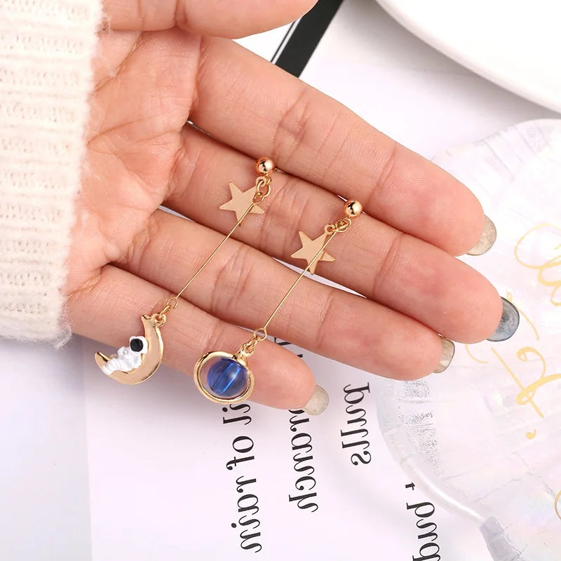 Creative Cute Design Universe Planet Star Astronaut Tassel Drop Earrings For Women Girls Hollow Circle Crystal Pendant Jewelry