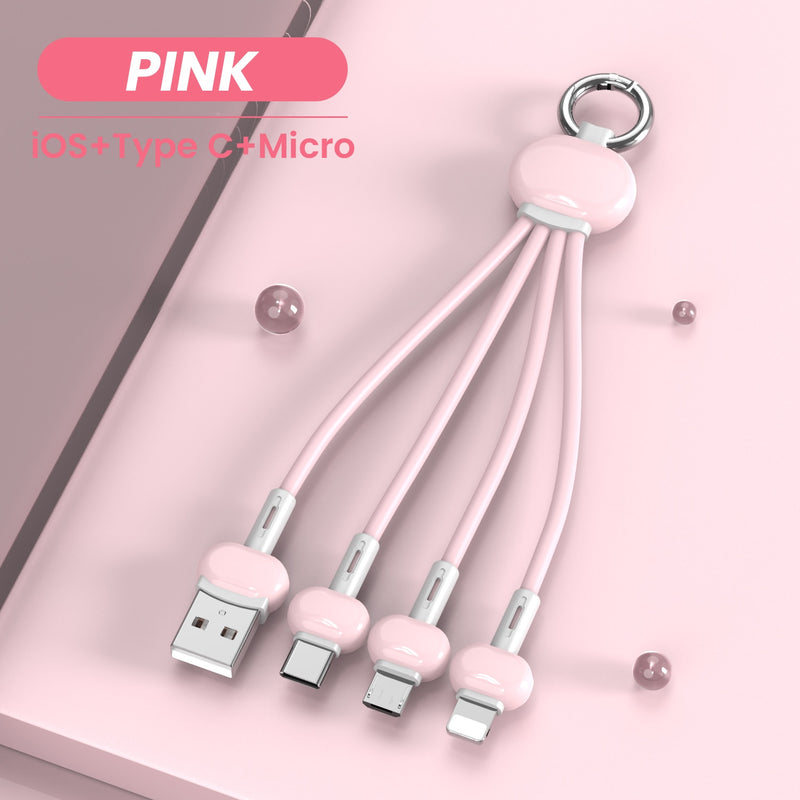 Keychain 3 in 1 USB Type C Cable for iPhone 13 12 11 XS X XR 3in1 2in1 USB Cable Charger Micro USB Type C Cord for Xiaomi Redmi