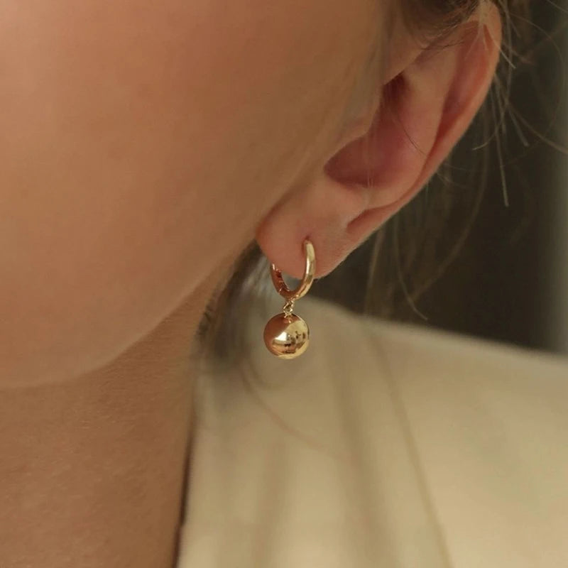Korean Stainless Steel Metal Bead Pendant Hoop Earrings 2022 New Small Round Bead Dangle Earrings For Women Fine Jewelry Gift