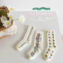 2022 Summer New 3 Pairs Cotton Children Socks Korean Style Flower Pattern Baby Girl's Princess Socks for Kids