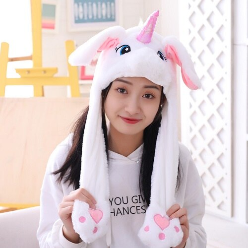 Animal Cartoon Unicorn Girls Unicorn Hat Winter Women Hats Plush Moving Rabbit Ears Hat Children&