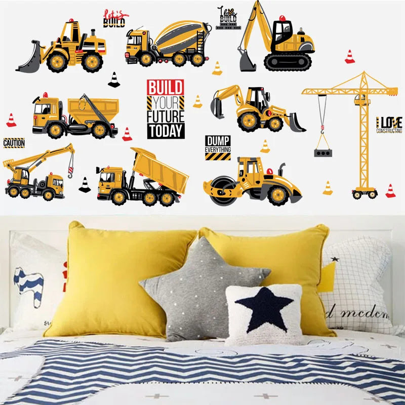 Cartoon Tractor Wall Stickers DIY Transport Cars Wall Art Decal Decoration for Kids Rooms Boys Girls Children Bedroom Home Decor