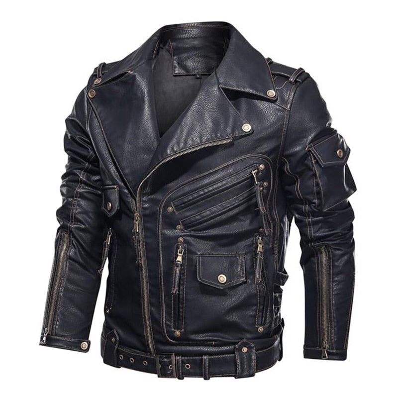 Mountainskin Winter Mens Leather Jacket Men Fashion Motorcycle PU Leather Jacket Cool Zipper Pockets Leather Coats EU Size SA968