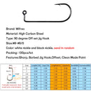 100PCS  Aberdeen Offset Jig Hook High Carbon Steel 90 Degree Shank Bent Saltwater Jig Hooks 8 6 4 2 1 1/0 2/0 3/0 4/0 5/0 6/0