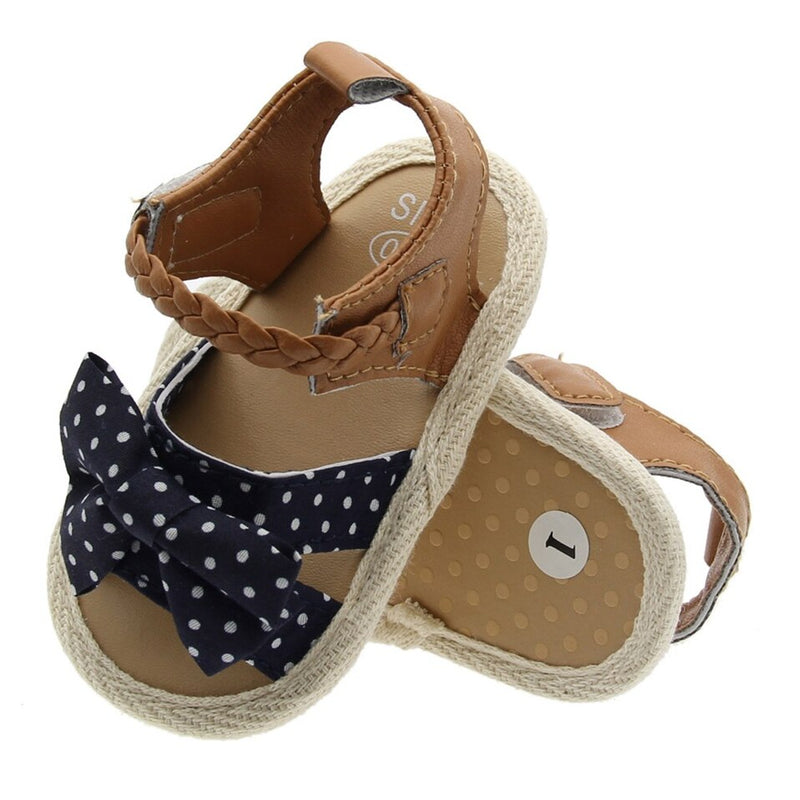 2023 Children Summer Shoes Newborn Infant Baby Girl Soft Crib Shoes Infants Anti-slip Sneaker Striped Bow Prewalker 0-18M