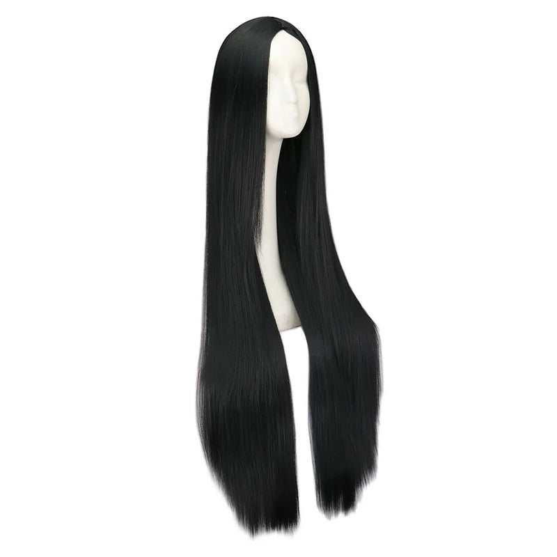 QQXCAIW Black Wig 100CM/40 Inches Long Wigs Synthetic Heat Resistant Halloween Carnival Costume Cosplay Straight Hair