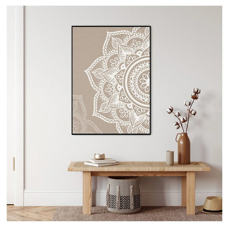 Wall Art Print Poster Picture Canvas Painting Living Room Home Interior Yoga Room Decor No Frame Bohemian Mandala Floral Beige