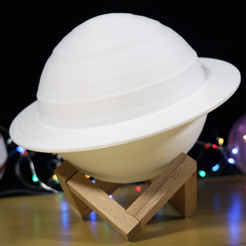 New Rechargeable 3D Print Saturn Lamp Like Moon Lamp Night Light For Moon Light With 3Colors 16Colors Remote Decor Creative Gift