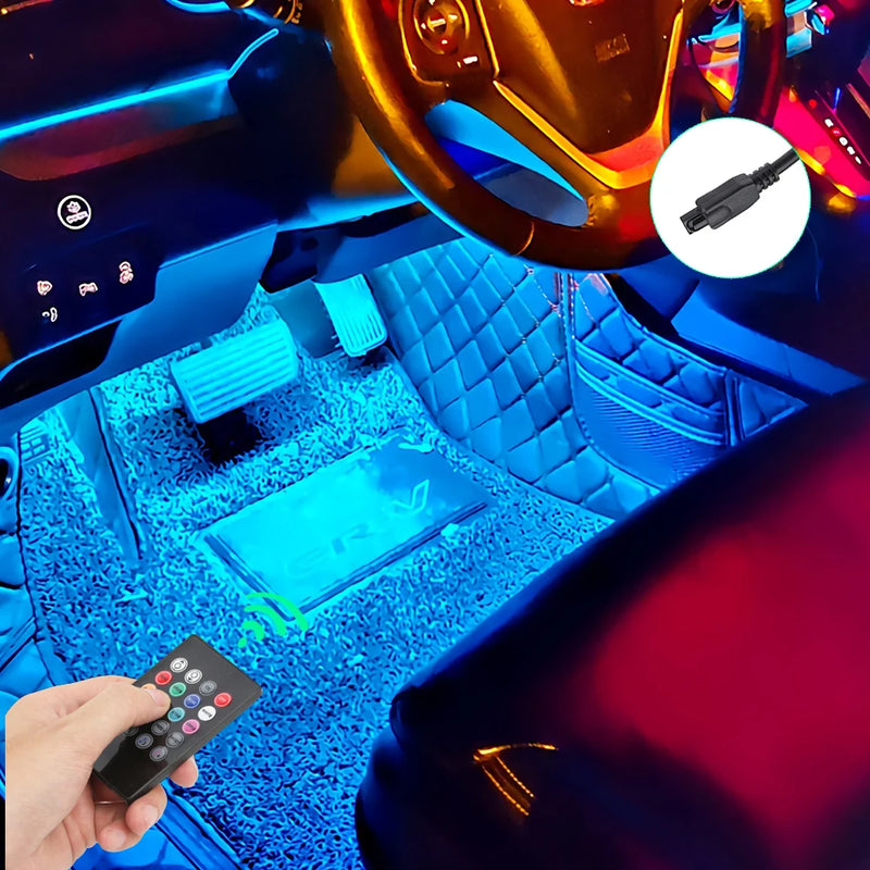 LED Car Interior Foot Light RGB Backlight With USB Wireless Remote APP Music Control Multiple Modes Decorative Atmosphere Lamp