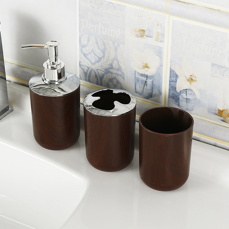 3pcs Plastic Marbled Bathroom Accessories Sets Soap Dispenser Cup Toothbrush Holder Set Home Decoration