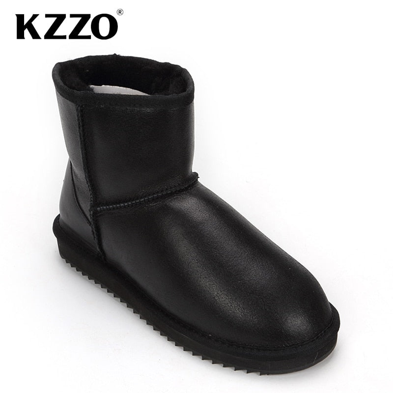 KZZO Australian Classic Waterproof Ankle Men Snow Boots Genuine Leather Natural Wool Lined Winter Warm Non-slip Short Boots 2021