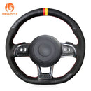 MEWANT Black Genuine Leather Hand Sew Steering Wheel Cover for Volkswagen VW Golf GTI 7 GTD GTE 7 R 7 Polo (R-Line) 2013-2021