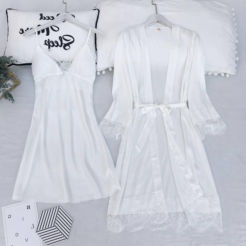 Pajamas Set Silk Satin Womens Lace Nightwear Spring Strap Pyjamas Suit Female Lounge Sleepwear with Chest Pads Home Wear