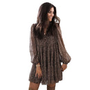 Lantern Sleeve Dot Print Ruffles Women Dress 2025 Casual V-neck Long Sleeve Button Mini Dress Ladies Elegant Party Dress Vestido