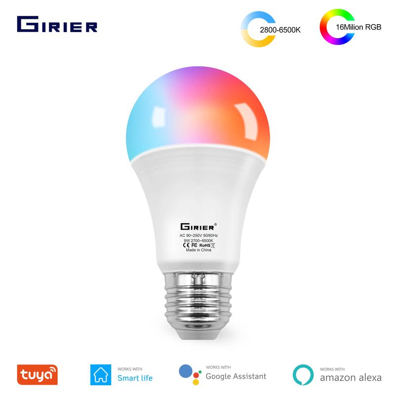 GIRIER Tuya Smart LED Bulb E27, Dimmable RGB Color Changing Light Bulb 12W/15W, Works with Alexa Hey Google, No Hub Required
